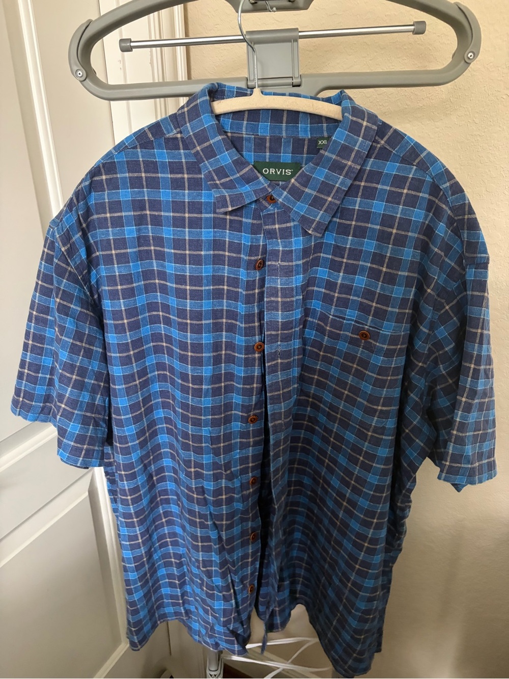 Orvis Blue Plaid Short-Sleeve Button-Down Shirt